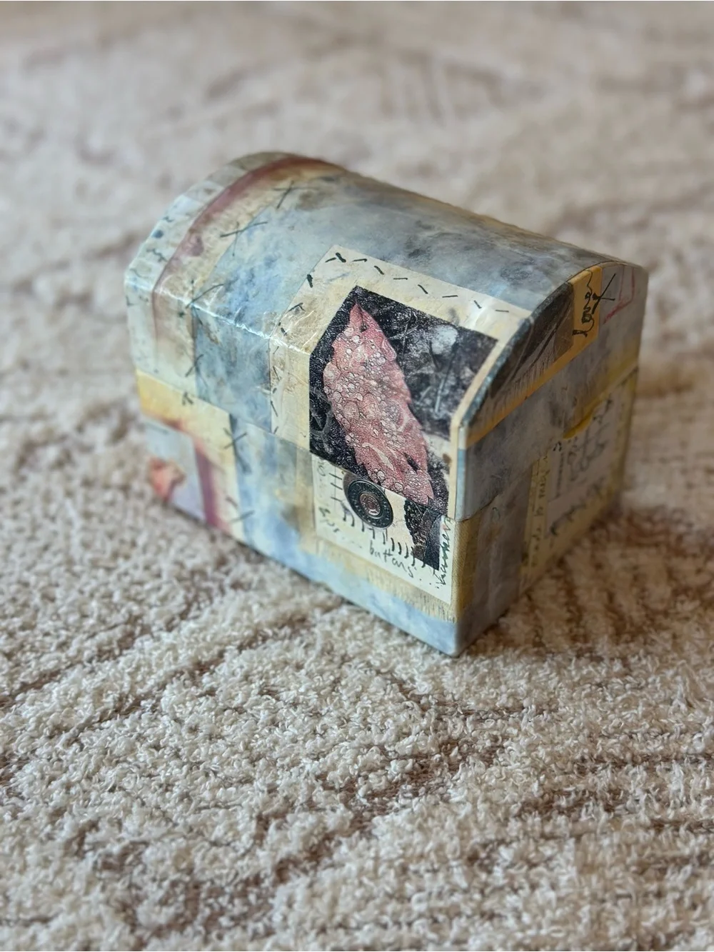 Artist Made Mixed Media Keepsake Box Removable Tray Jewelry Box Folk Art OOAK